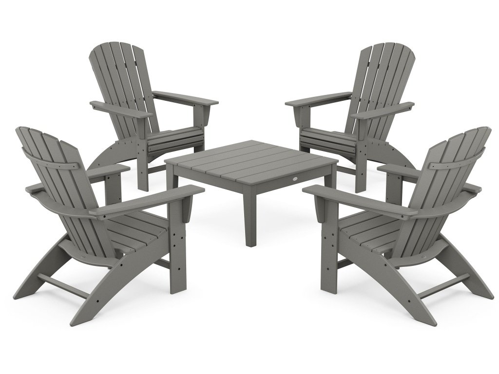 5-Piece Nautical Curveback Adirondack Chair Conversation Set With 36" Conversation Table