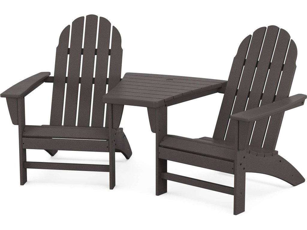 Vineyard 3-Piece Adirondack Set With Angled Connecting Table In Vintage Finish