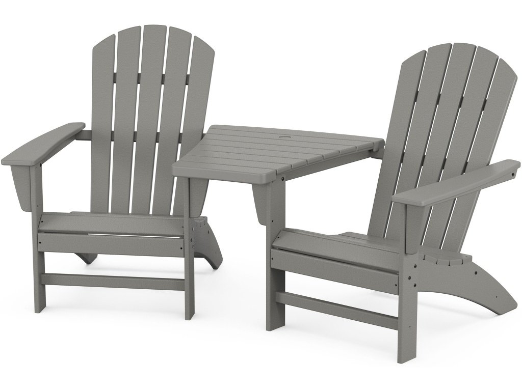 Nautical 3-Piece Adirondack Set With Angled Connecting Table