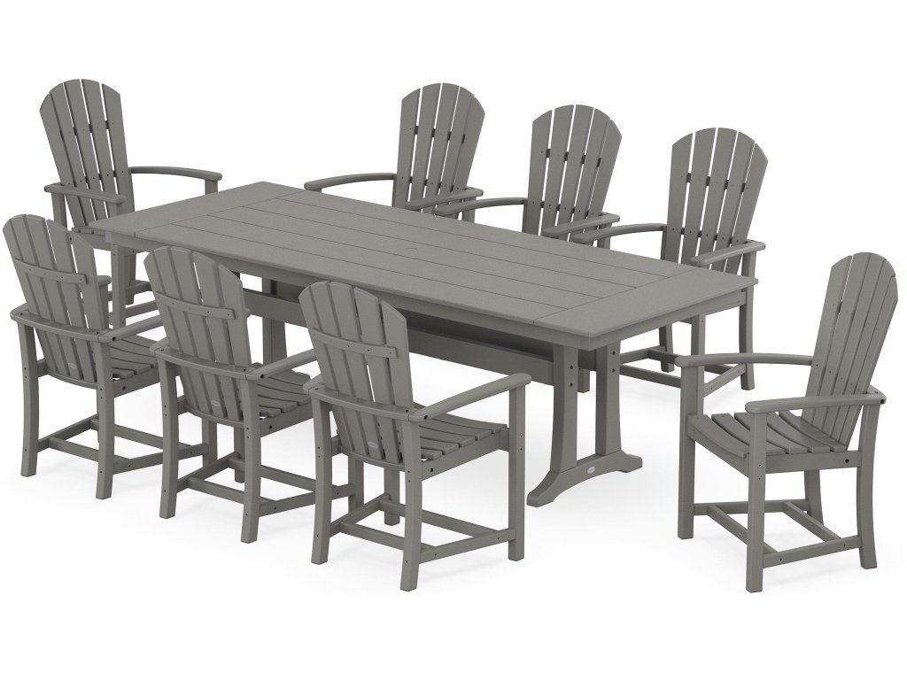 Palm Coast 9-Piece Farmhouse Dining Set With Trestle Legs