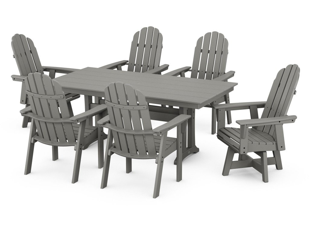 Vineyard Curveback Adirondack Swivel Chair 7-Piece Farmhouse Dining Set With Trestle Legs