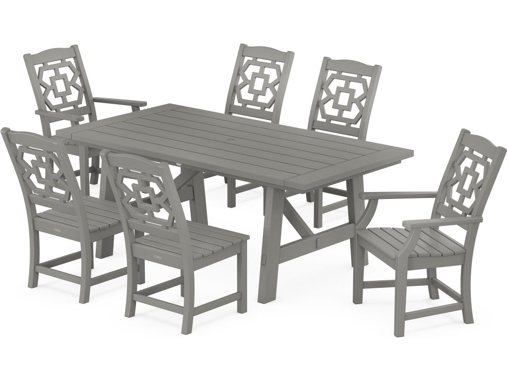 Chinoiserie 7-Piece Rustic Farmhouse Dining Set