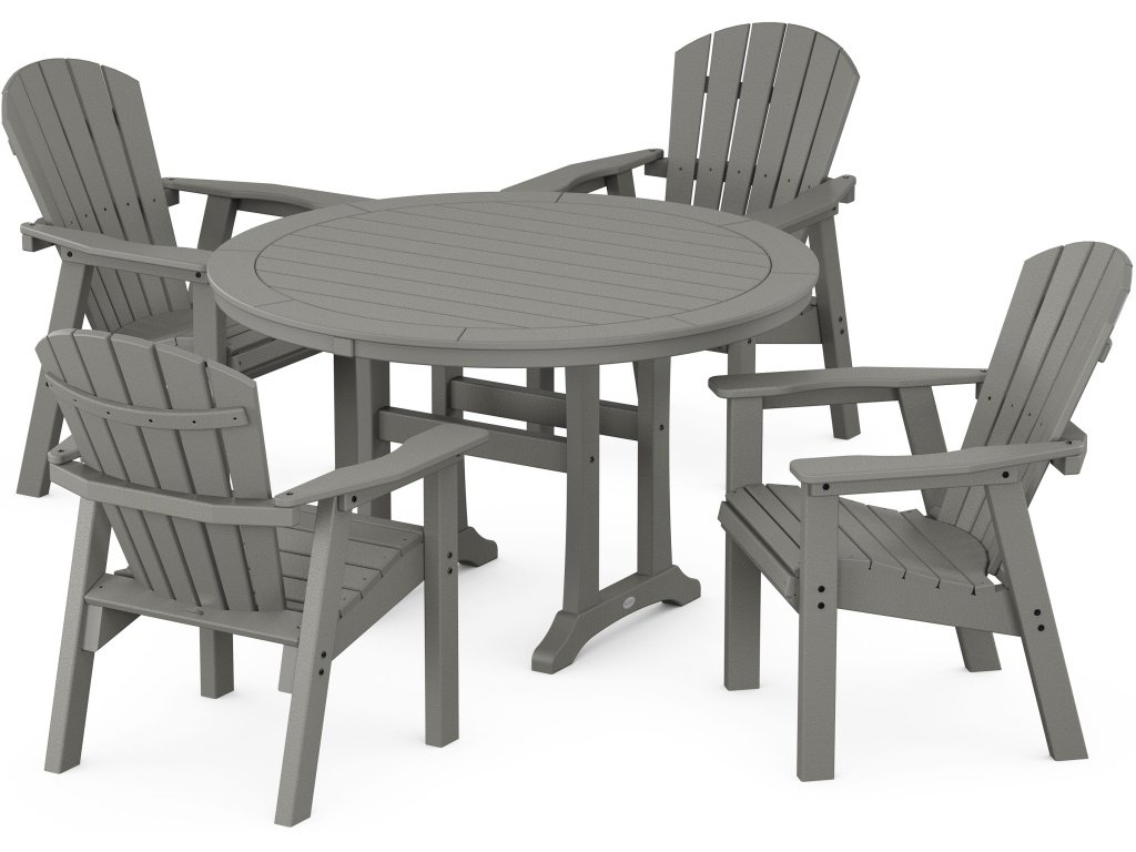 Seashell 5-Piece Round Dining Set With Trestle Legs