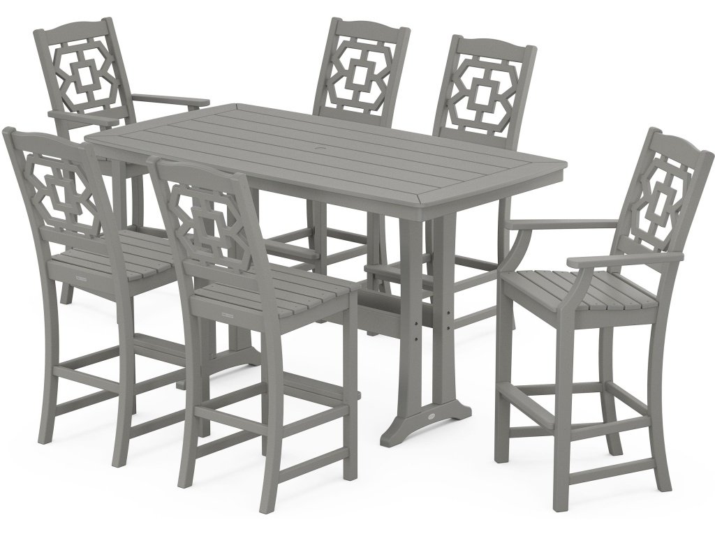 Chinoiserie 7-Piece Bar Set With Trestle Legs