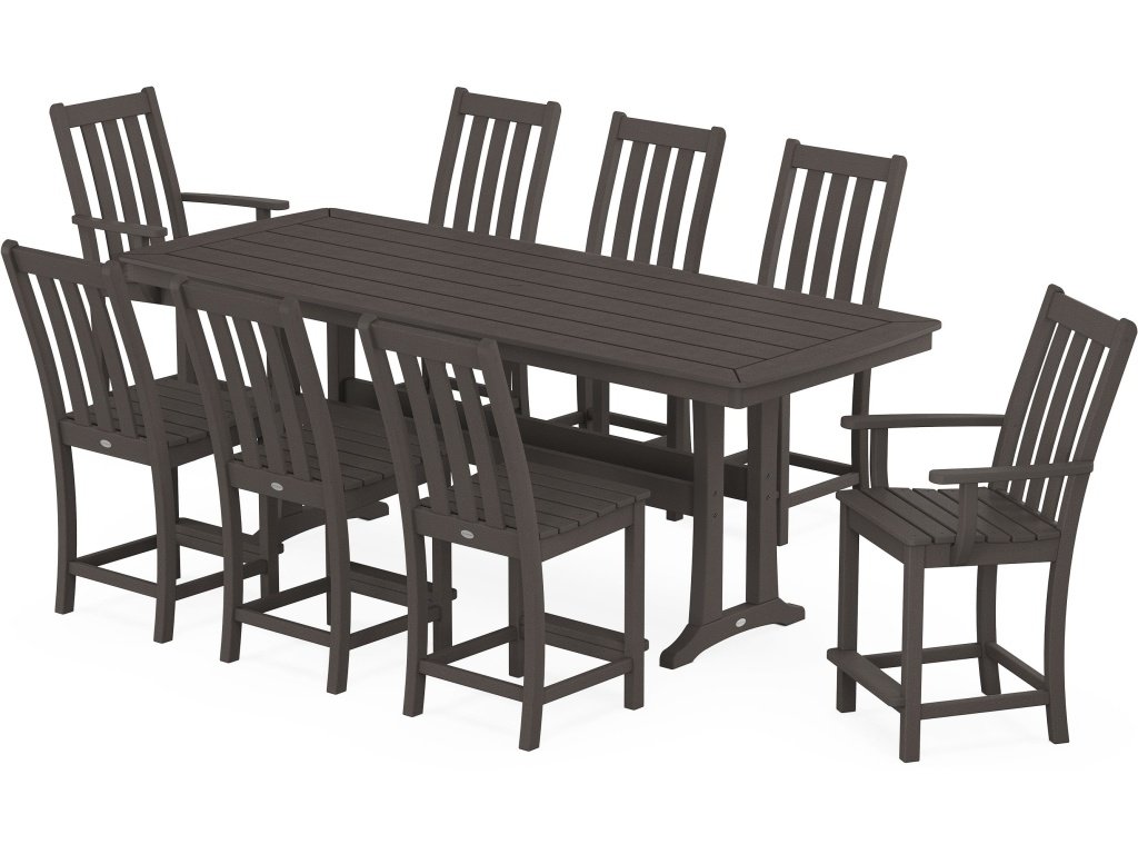 Vineyard 9-Piece Counter Set With Trestle Legs In Vintage Finish