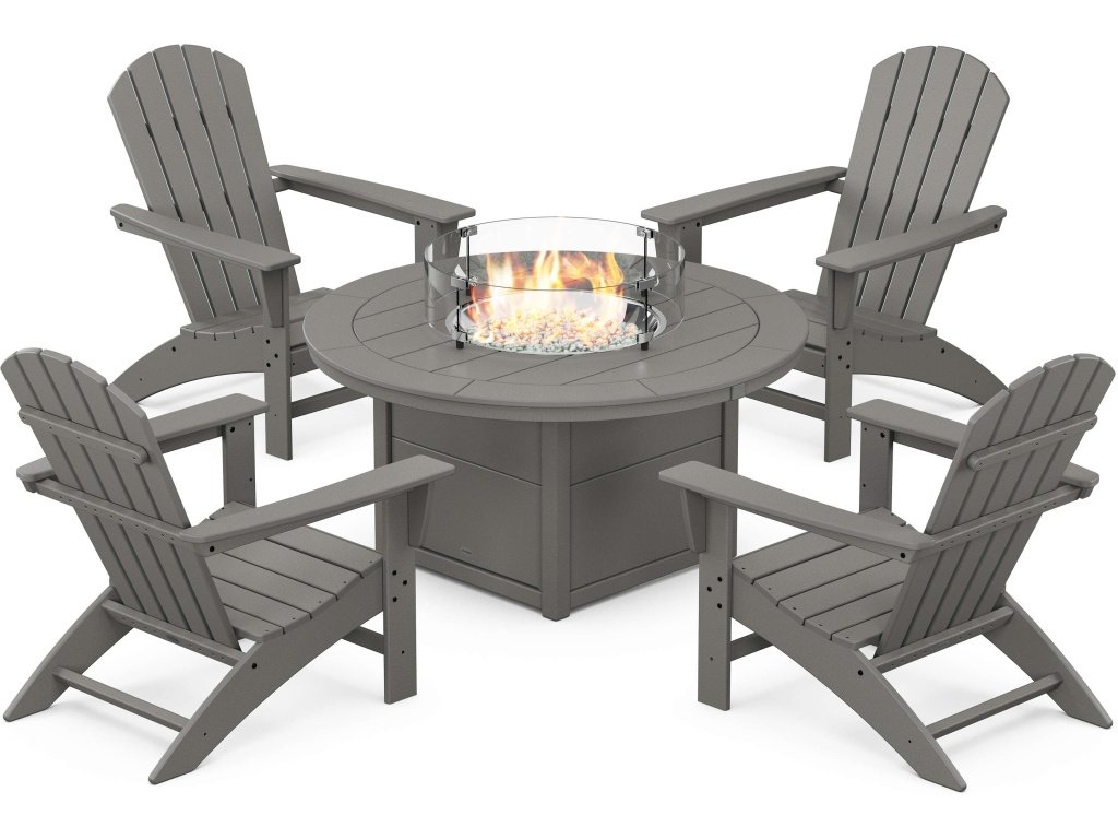 Nautical 5-Piece Adirondack Chair Conversation Set With Fire Pit Table