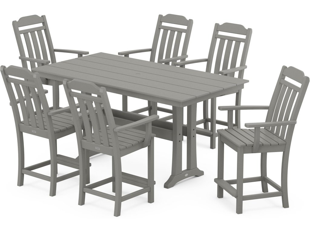 Country Living Arm Chair 7-Piece Farmhouse Counter Set With Trestle Legs