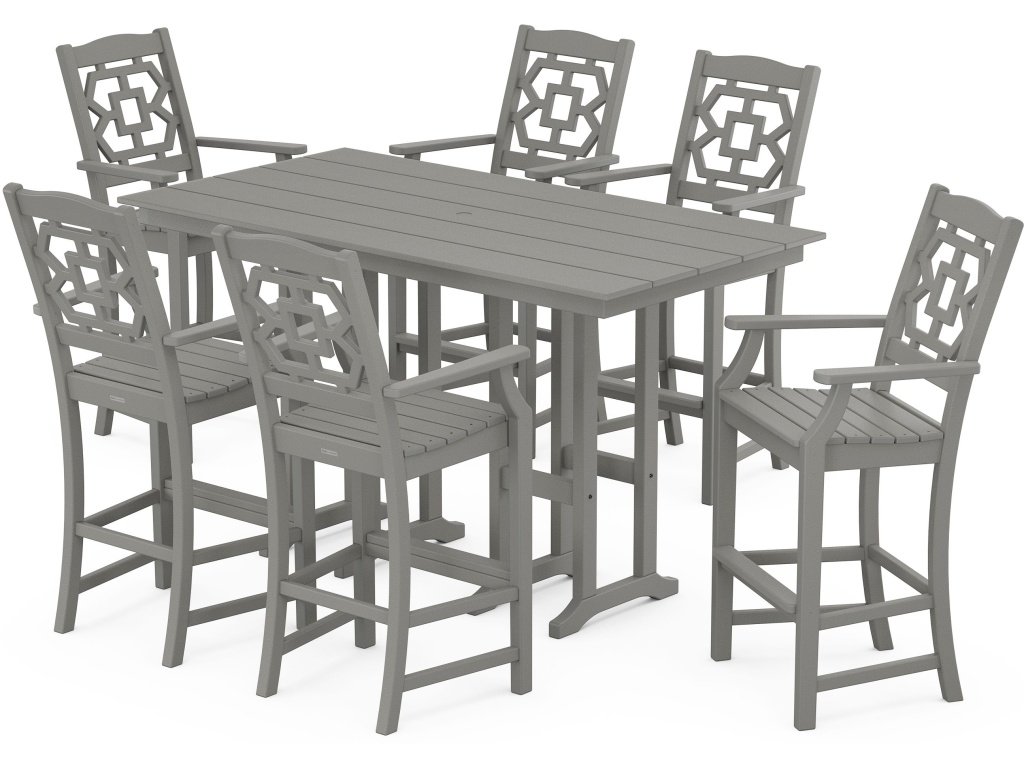 Chinoiserie Arm Chair 7-Piece Farmhouse Bar Set