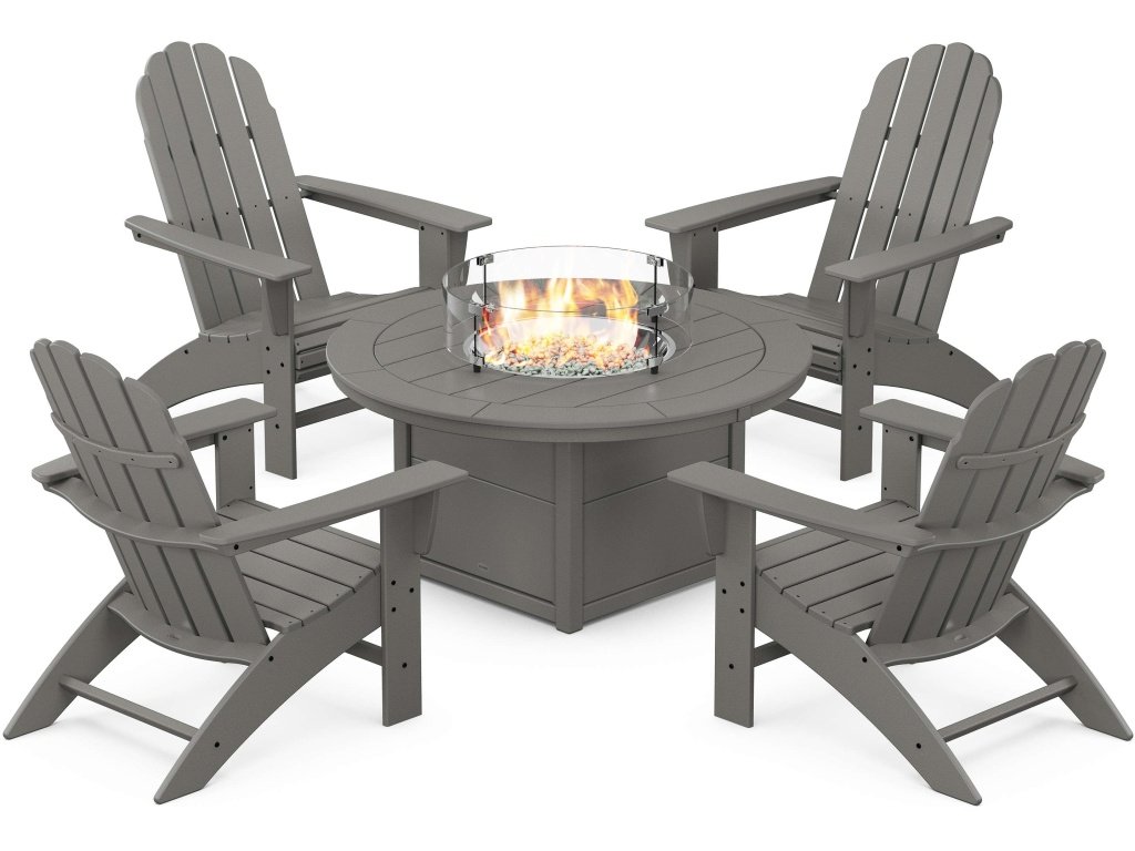 Vineyard Curveback Adirondack 5-Piece Conversation Set With Fire Pit Table