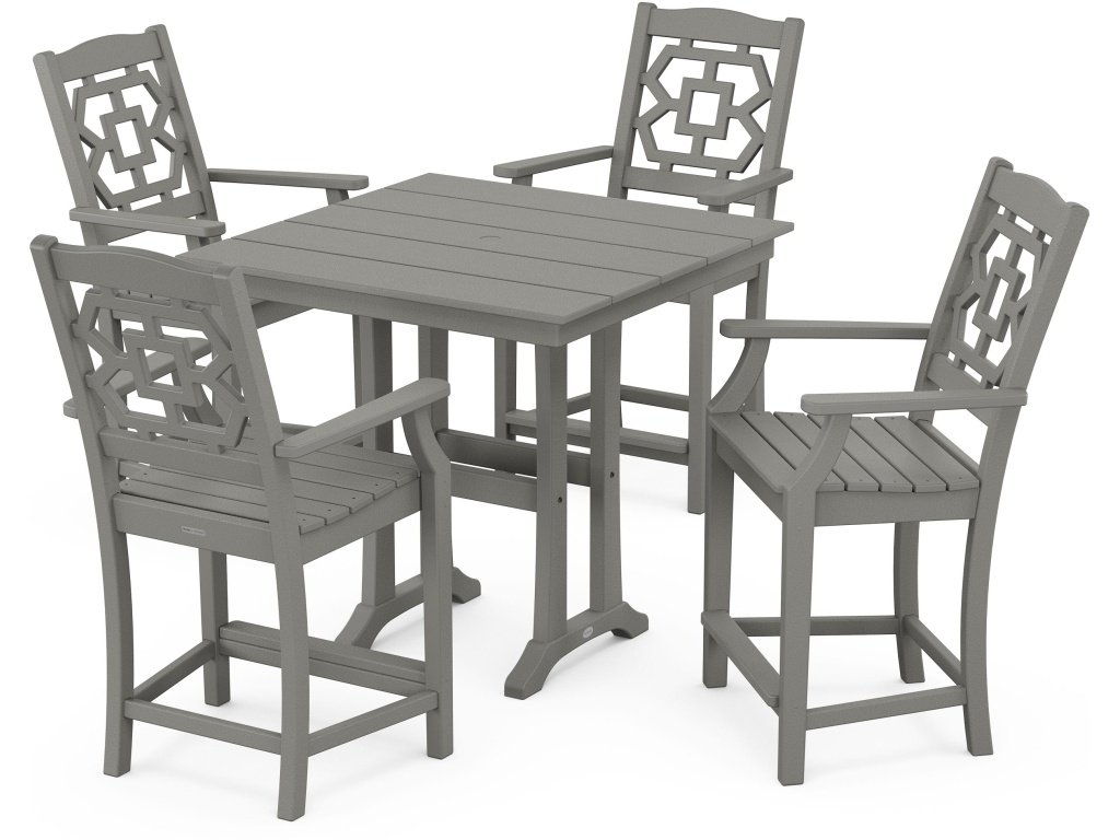 Chinoiserie 5-Piece Farmhouse Counter Set With Trestle Legs