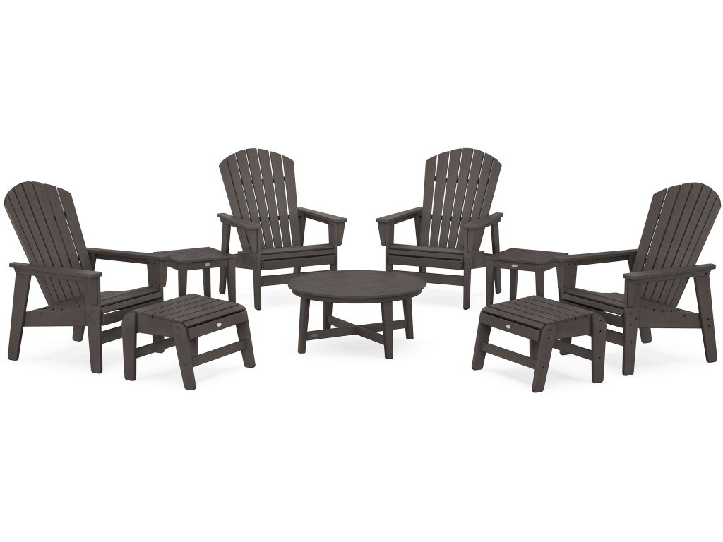Nautical Grand Upright Adirondack 9-Piece Conversation Set In Vintage Finish