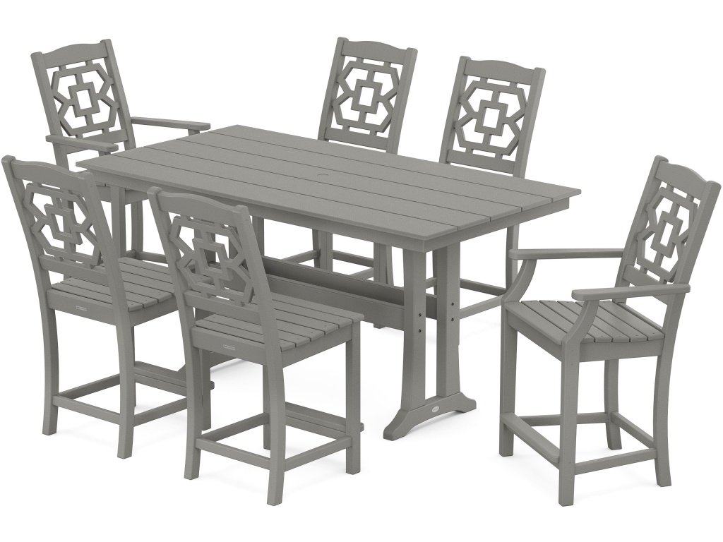Chinoiserie 7-Piece Farmhouse Counter Set With Trestle Legs
