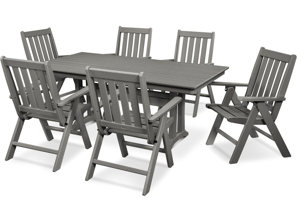Vineyard Folding Chair 7-Piece Farmhouse Dining Set With Trestle Legs