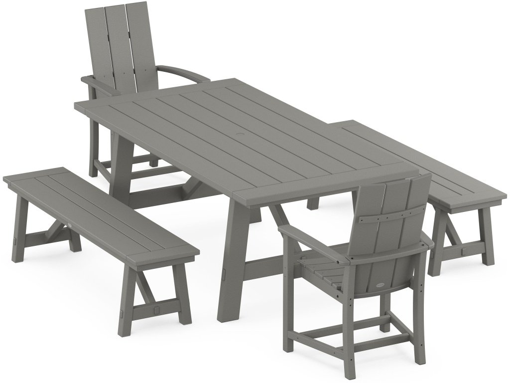 Modern Adirondack 5-Piece Rustic Farmhouse Dining Set With Benches