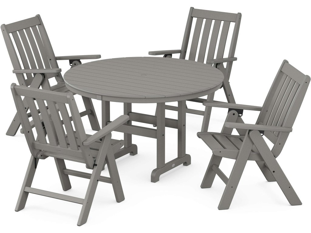 Vineyard Folding Chair 5-Piece Round Famrhouse Dining Set