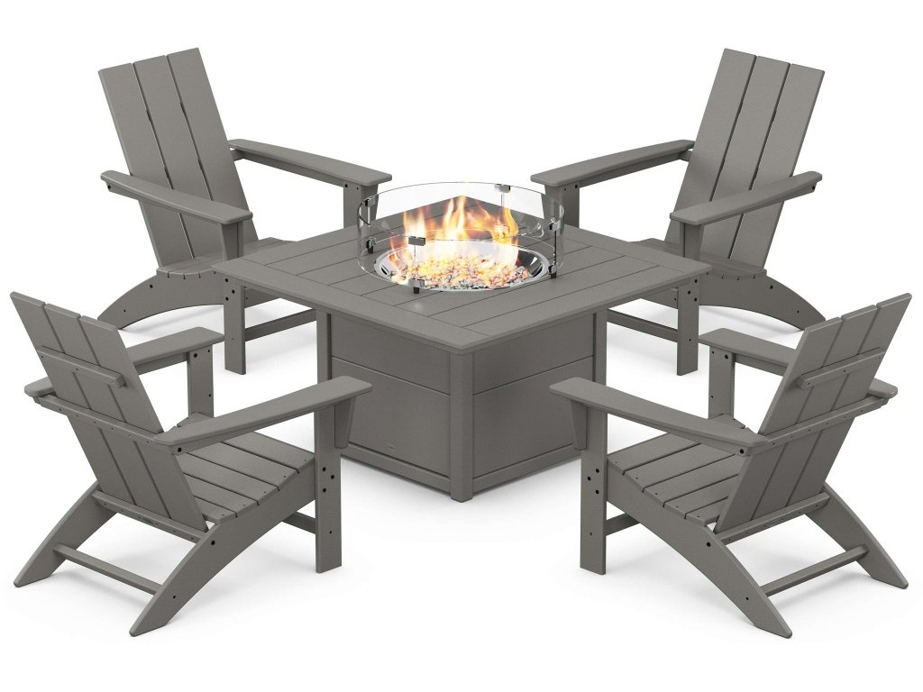 Modern 5-Piece Adirondack Chair Conversation Set With Fire Pit Table