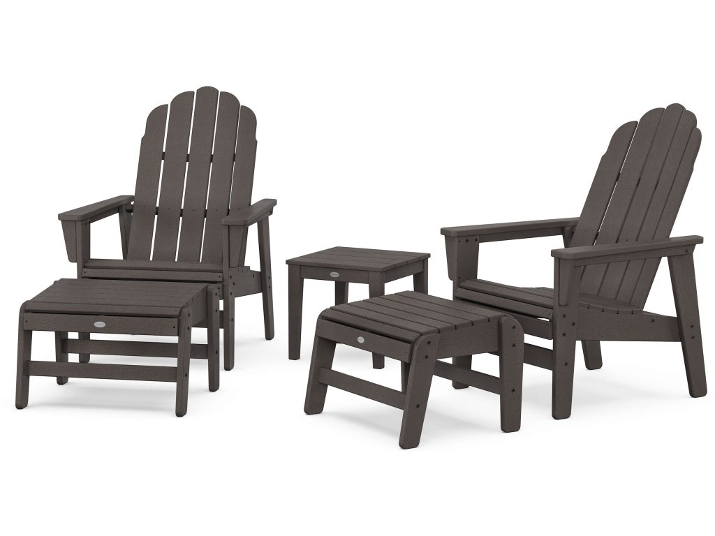 5-Piece Vineyard Grand Upright Adirondack Set With Ottomans And Side Table In Vintage Finish