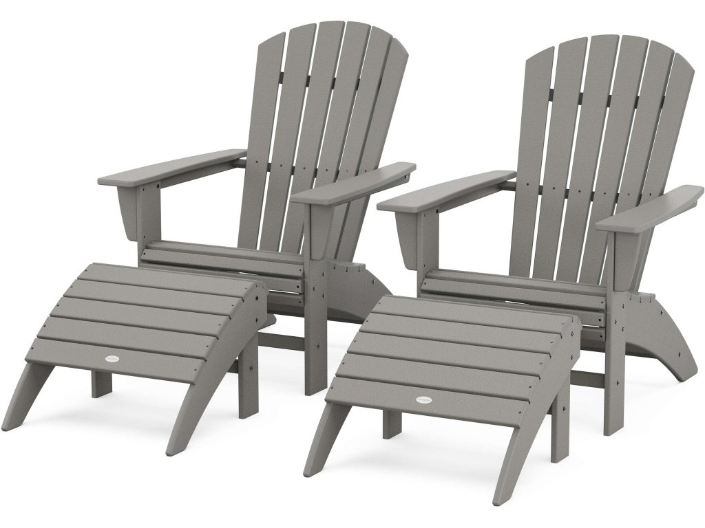 Nautical Curveback Adirondack Chair 4-Piece Set With Ottomans