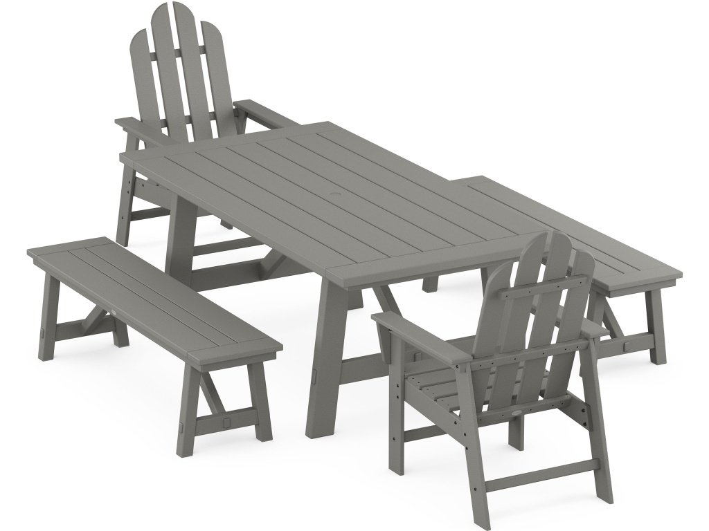 Long Island 5-Piece Rustic Farmhouse Dining Set With Benches