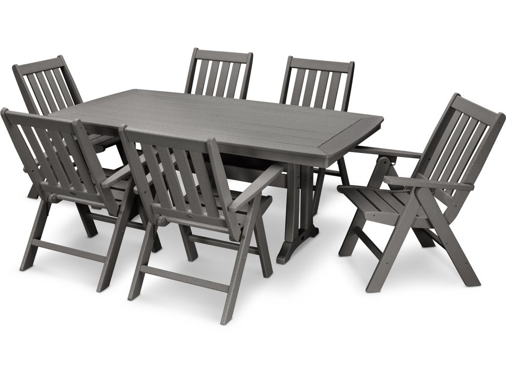 Vineyard Folding Chair 7-Piece Dining Set With Trestle Legs