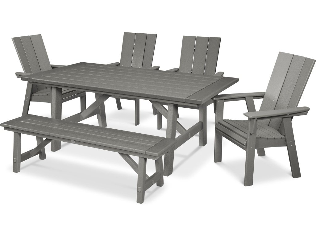Modern Curveback Adirondack 6-Piece Rustic Farmhouse Dining Set With Bench