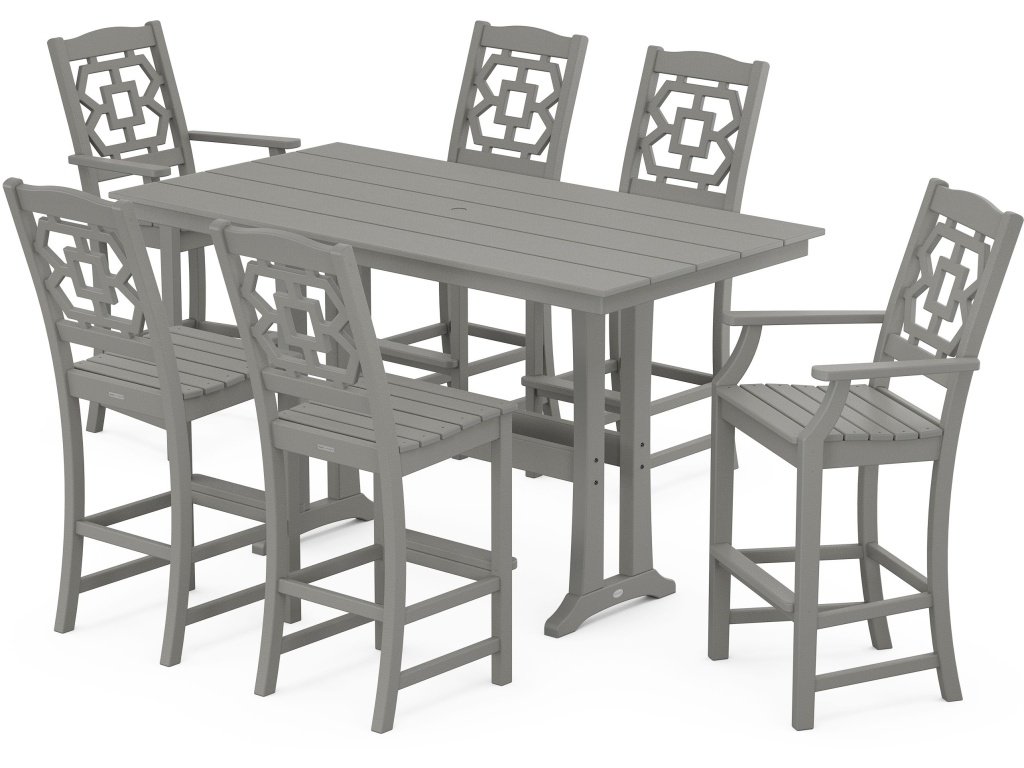 Chinoiserie 7-Piece Farmhouse Bar Set With Trestle Legs