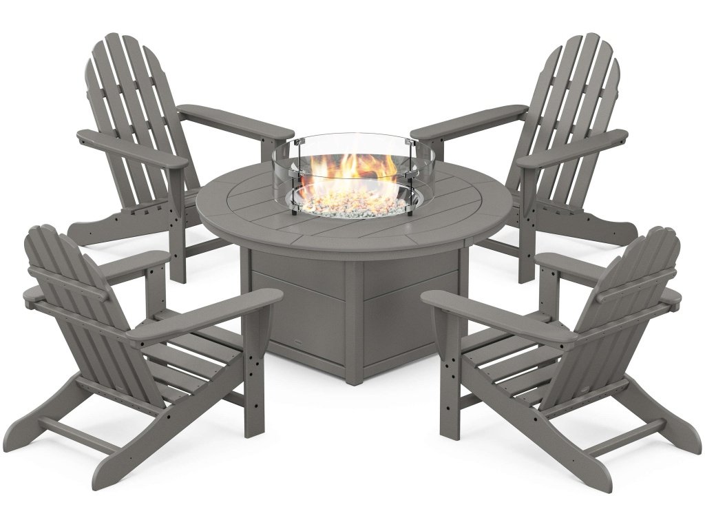 Classic Adirondack 5-Piece Conversation Set With Fire Pit Table