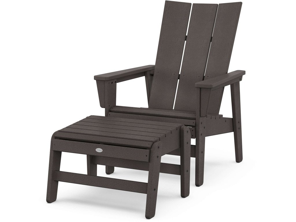 Modern Grand Upright Adirondack Chair With Ottoman In Vintage Finish