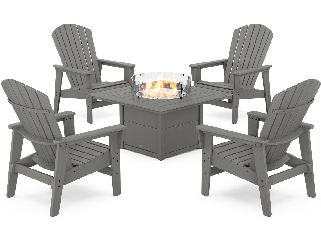 5-Piece Nautical Grand Upright Adirondack Conversation Set With Fire Pit Table