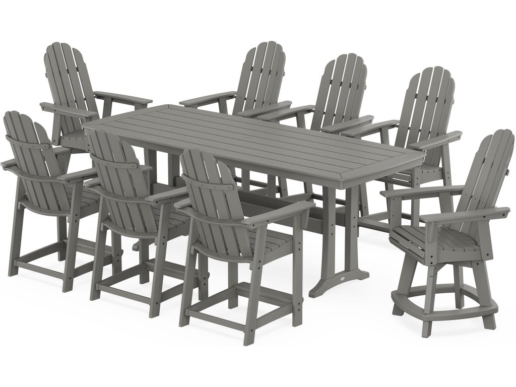 Vineyard Curveback Adirondack Swivel 9-Piece Counter Set With Trestle Legs