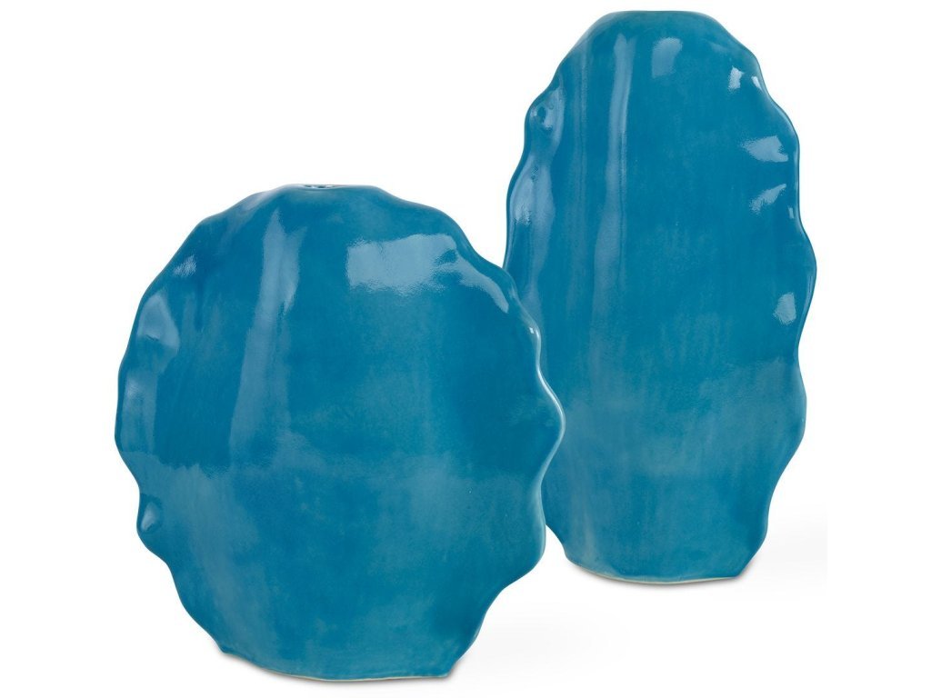 Ruffled Feathers Vases, Blue, S/2