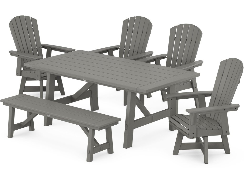 Nautical Adirondack Swivel 6-Piece Rustic Farmhouse Dining Set With Trestle Legs