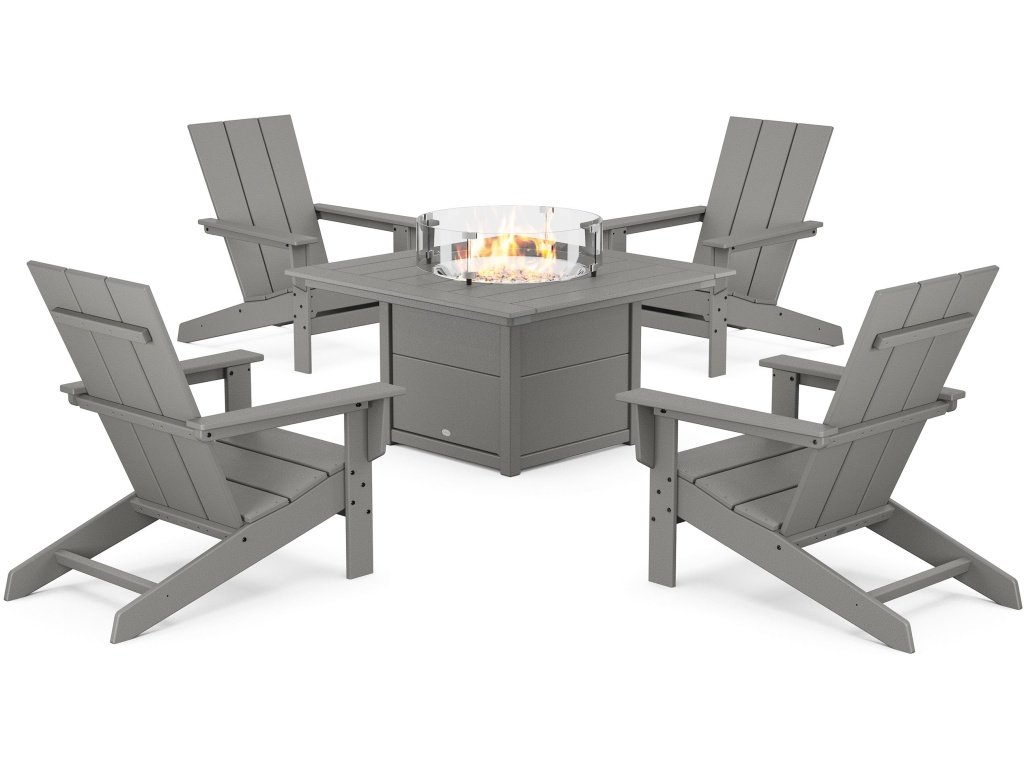 5-Piece Modern Studio Adirondack Conversation Set With Fire Pit Table