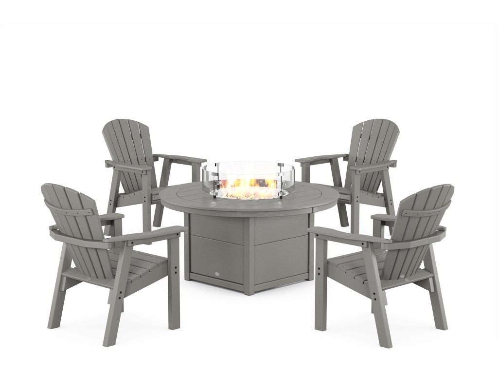 Seashell 4-Piece Upright Adirondack Conversation Set With Fire Pit Table