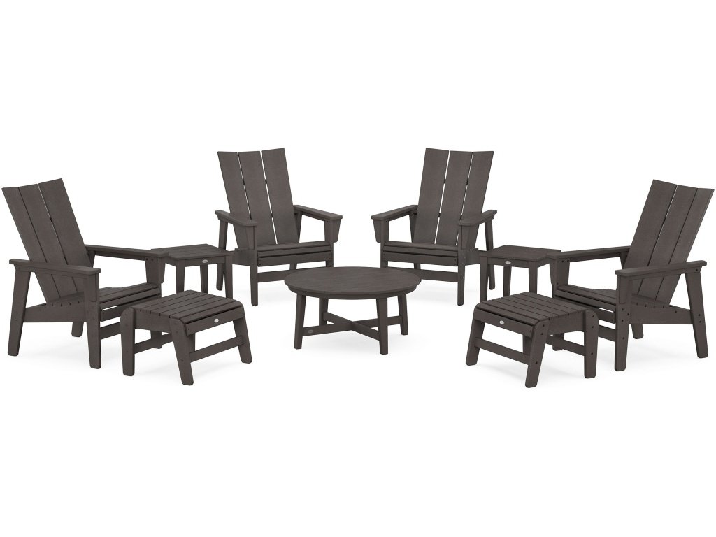 Modern Grand Upright Adirondack 9-Piece Conversation Set In Vintage Finish