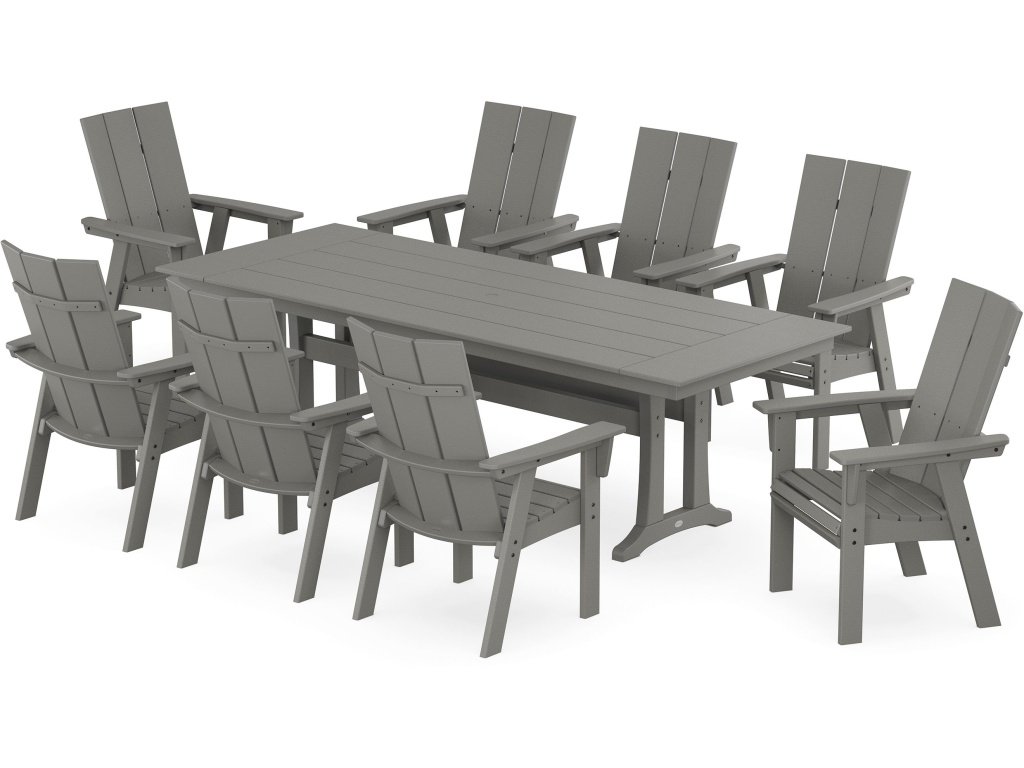 Modern Curveback Adirondack 9-Piece Farmhouse Dining Set With Trestle Legs