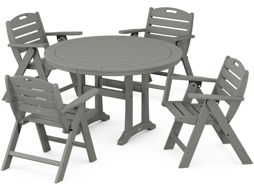 Nautical Folding Lowback Chair 5-Piece Round Dining Set With Trestle Legs