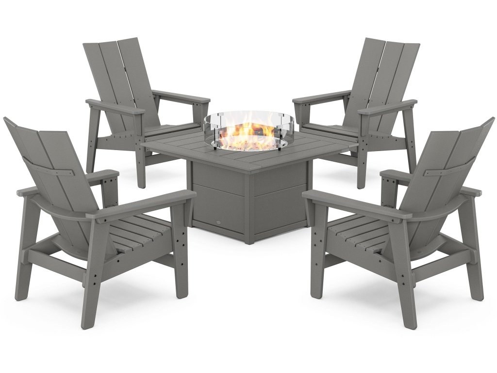 5-Piece Modern Grand Upright Adirondack Conversation Set With Fire Pit Table